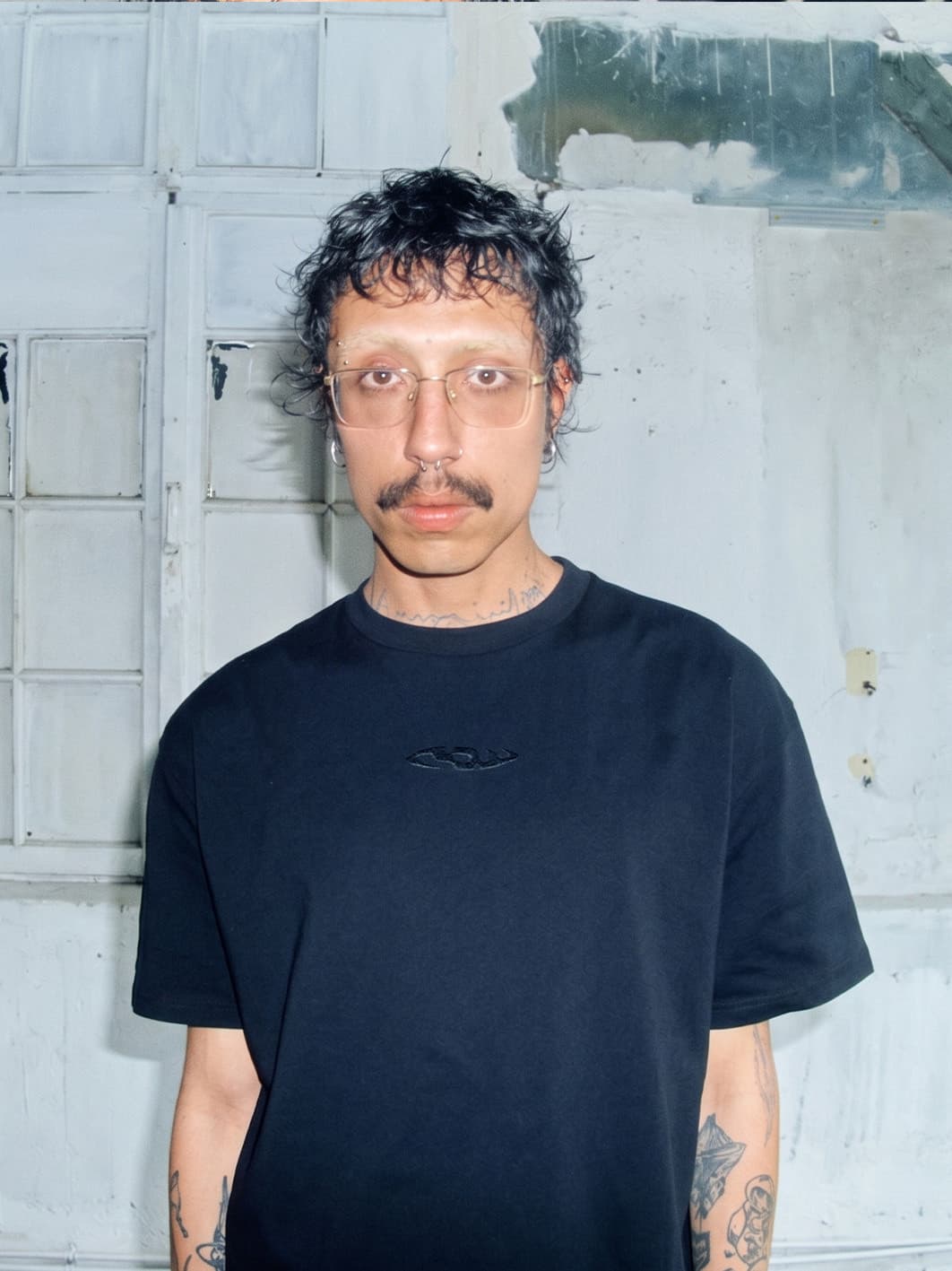 Black embroidered T-shirt • RAW – view 1